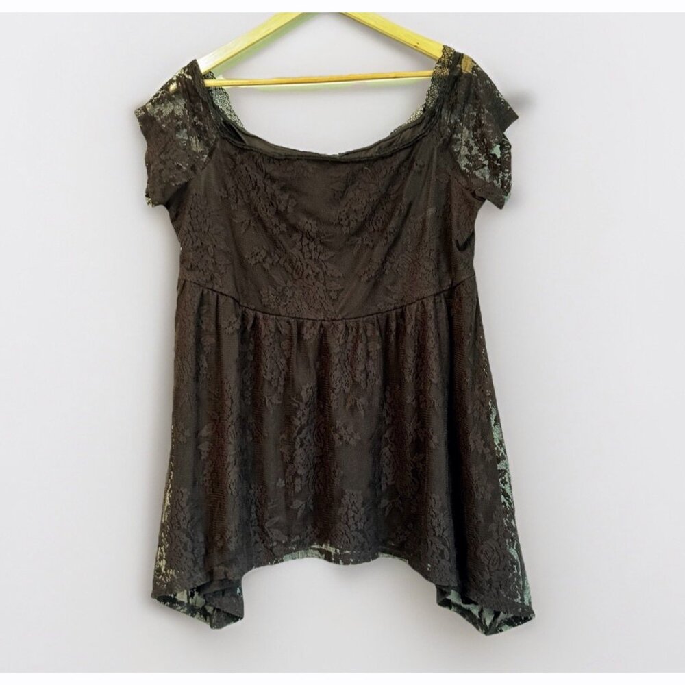 Torrid Black Lace Whimsigoth Dark Fairy Asymmetric SleeveTop Size 1X Vamp Witchy